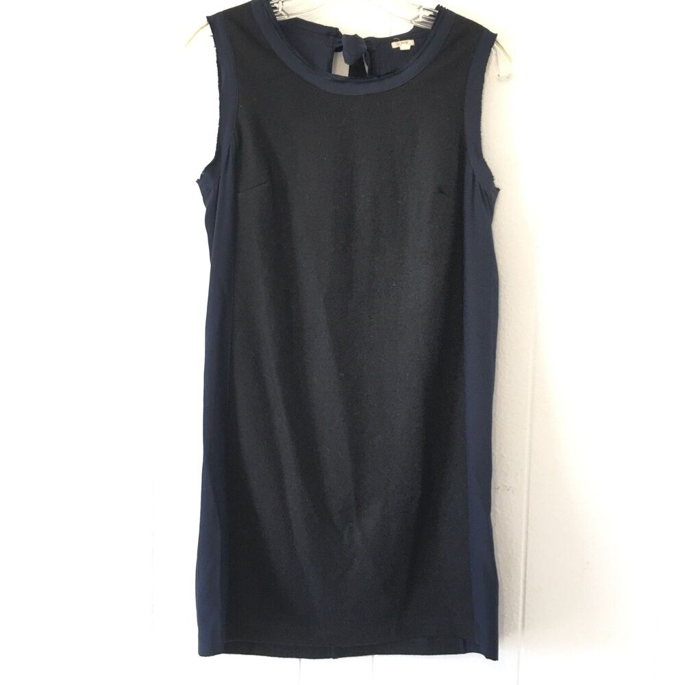 J Crew Womens 0 XS Dress Career Office Wool & Silk Black‎ Navy Sheath Bow Zipper